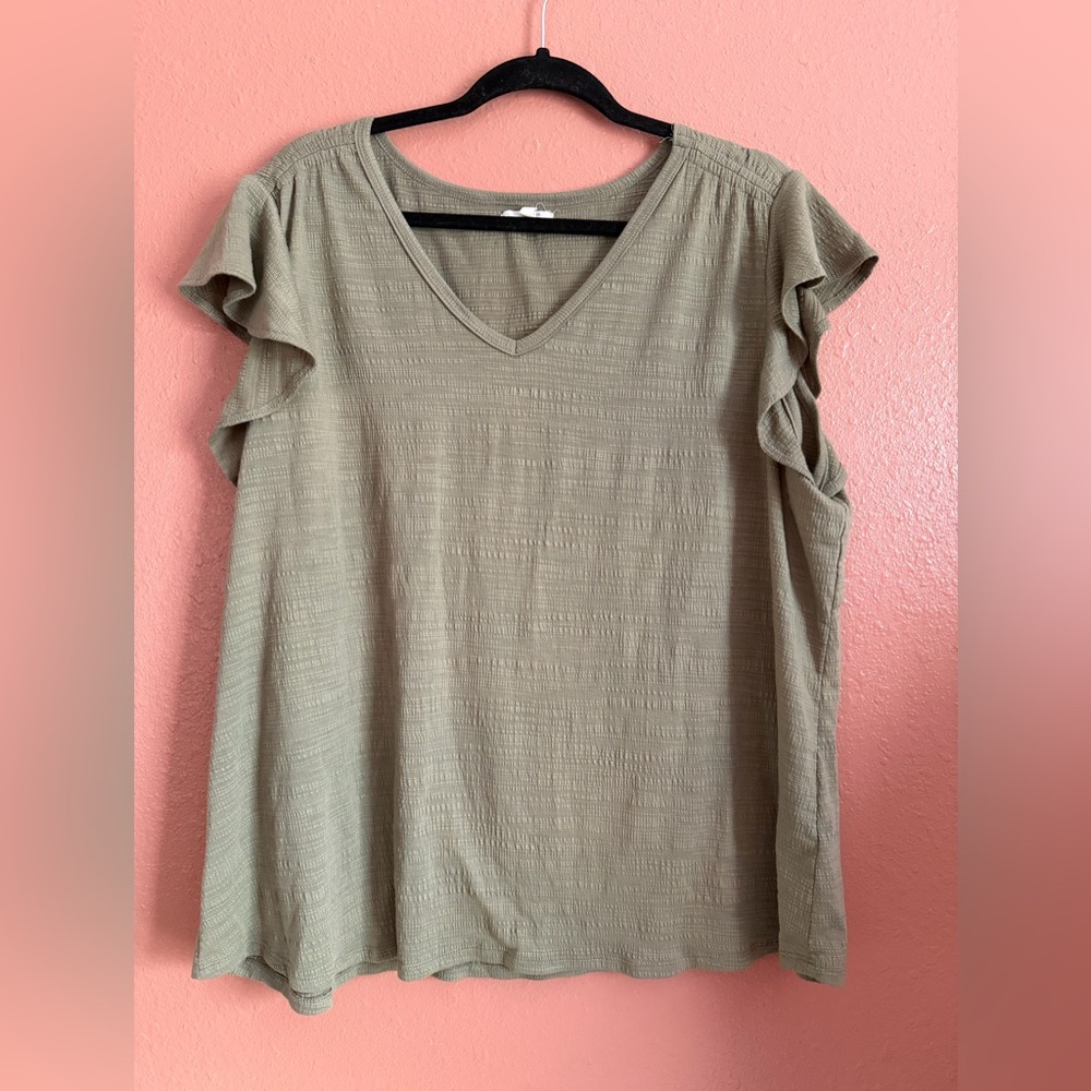 Maurices Olive Textured V-Neck Ruffle Sleeve Top